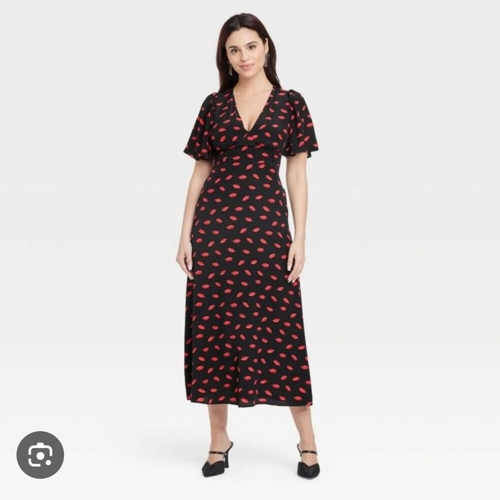 a new day Black Midi Dress with Red Accents